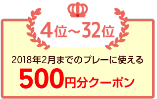 4位　2018年2月までのプレーに使える500円分クーポン
