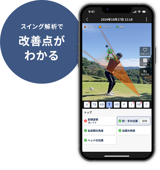 スイング解析で改善点がわかる