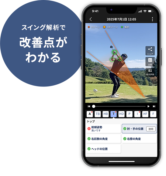 スイング解析で改善点がわかる