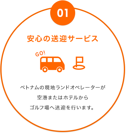 画像:01安心の送迎サービス ベトナムの現地ランドオペレーターが空港またはホテルからゴルフ場へ送迎を行います。